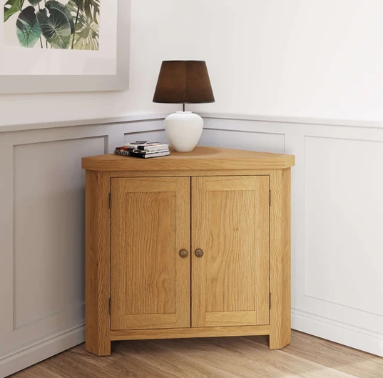 corner oak cabinet with doors