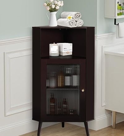 small corner cabinet with glass doors