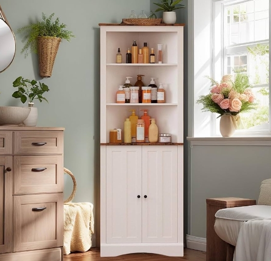 tall narrow corner cabinet with doors