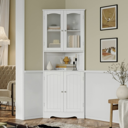 white corner kitchen cabinet