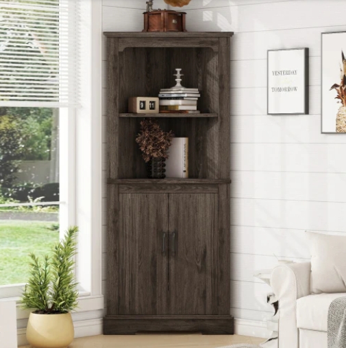 tall corner cupboard with doors